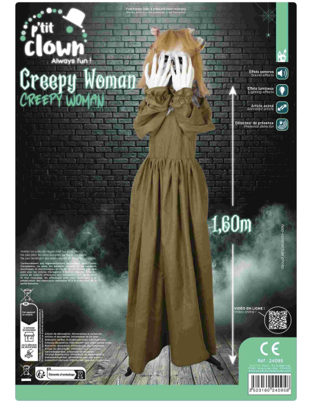 Automate Halloween Creepy Woman - Fille Fantôme Animée, Sonore et Lumineuse (160 cm