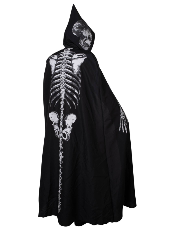 Cape Halloween noire pour adulte avec imprimé squelette