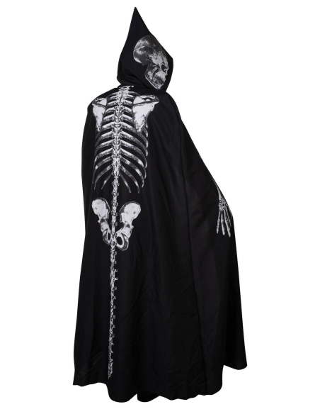 Cape Halloween noire pour adulte avec imprimé squelette