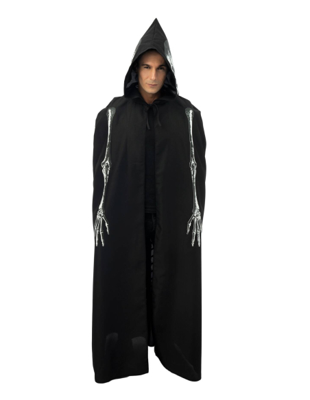 Cape Halloween noire pour adulte avec imprimé squelette