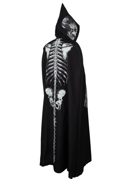 Cape Halloween noire pour adulte avec imprimé squelette