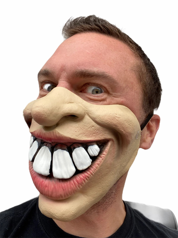 Masque Demi-Visage Sourire Géant - Masque Amusant en Latex Adulte