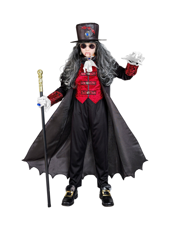 Déguisement de vampire enfant Halloween – Costume complet avec manteau, gilet et chapeau