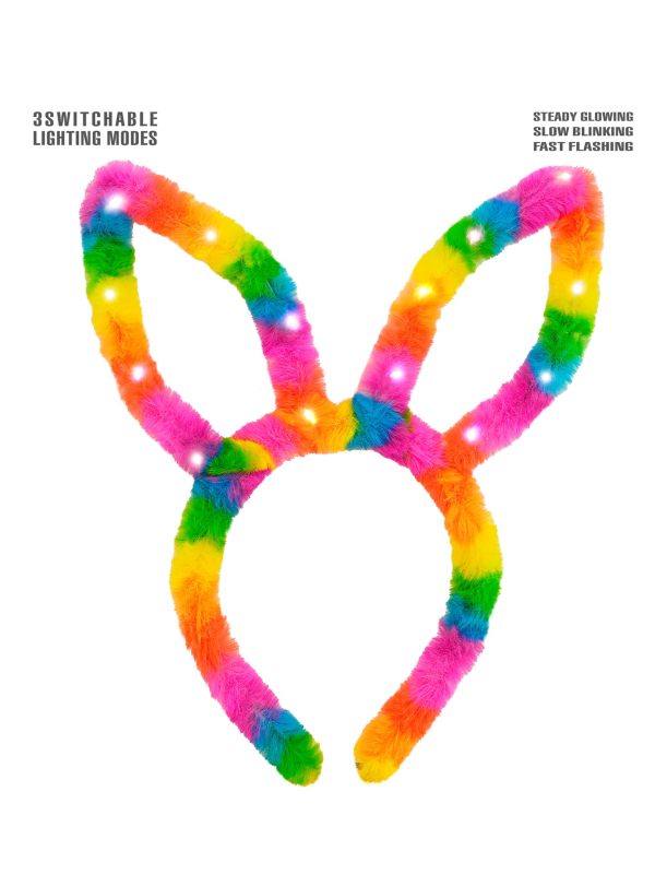 Oreilles de Lapin Arc-en-Ciel Éclairées – Brillez de mille feux en festival