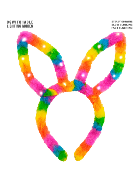 Oreilles de Lapin Arc-en-Ciel Éclairées – Brillez de mille feux en festival