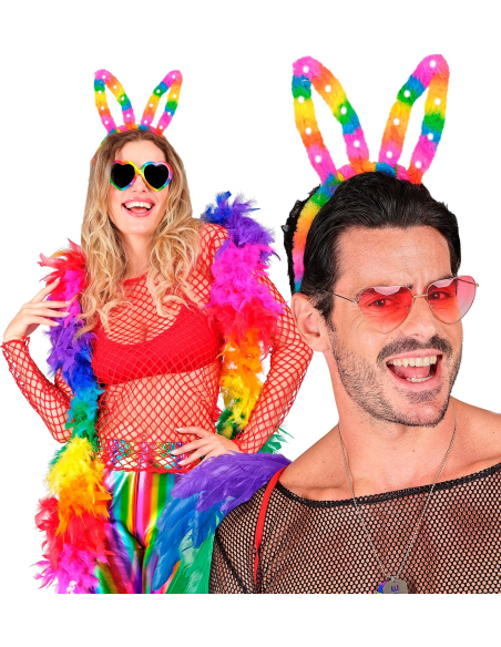Oreilles de Lapin Arc-en-Ciel Éclairées – Brillez de mille feux en festival
