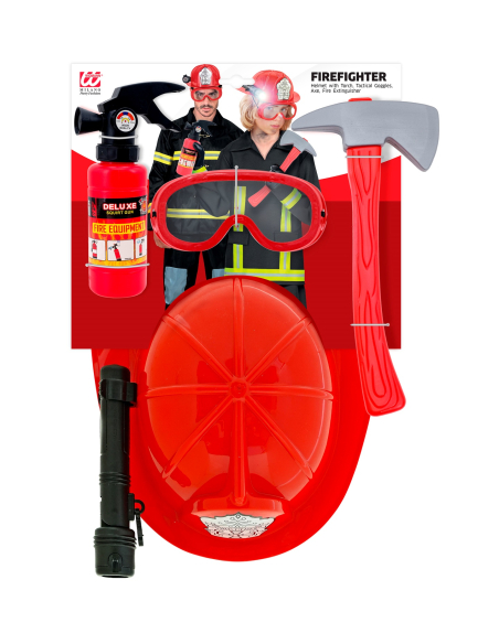 Set pompier enfant – Deviens un vrai héros avec casque, hache et extincteur !