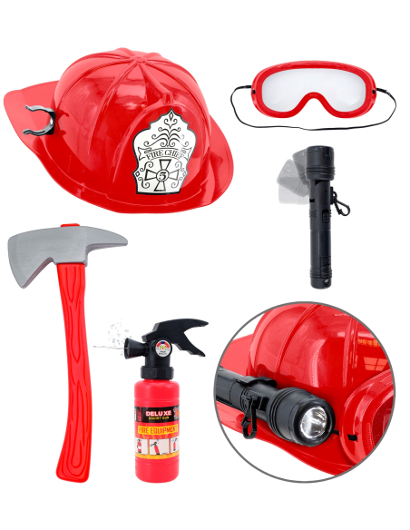 Set pompier enfant – Deviens un vrai héros avec casque, hache et extincteur !
