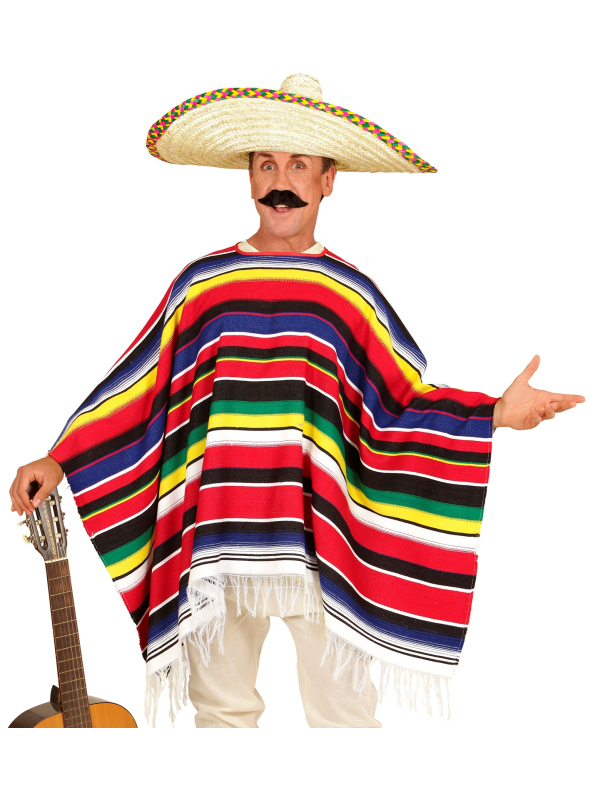 Poncho mexicain adulte 100 % coton – L'accessoire coloré et traditionnel pour vos fiestas !