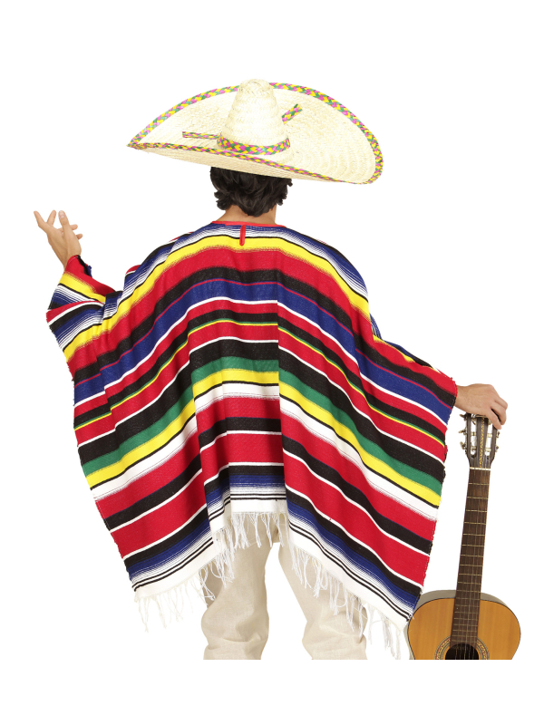 Poncho mexicain adulte 100 % coton – L'accessoire coloré et traditionnel pour vos fiestas !
