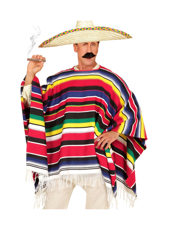 Poncho mexicain adulte 100 % coton – L'accessoire coloré et traditionnel pour vos fiestas !