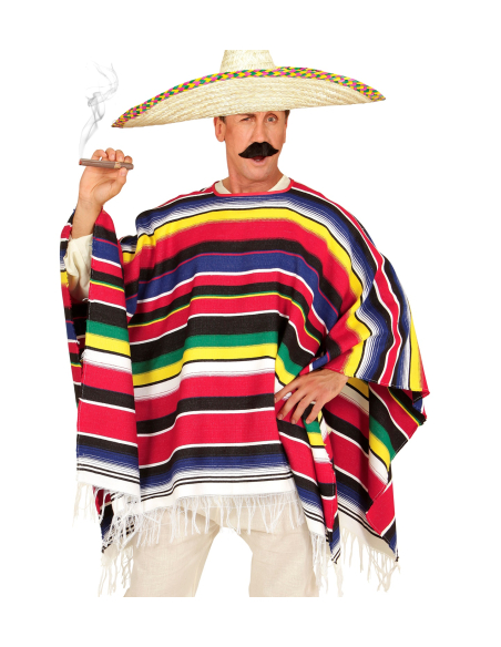 Poncho mexicain adulte 100 % coton – L'accessoire coloré et traditionnel pour vos fiestas !
