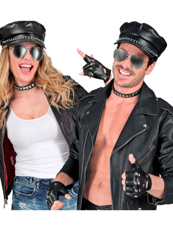 Accessoires Rocker Biker – Kit complet (Chapeau, Collier, Gants, Lunettes)