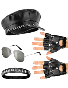 Accessoires Rocker Biker – Kit complet (Chapeau, Collier, Gants, Lunettes)