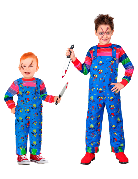 Déguisement poupée maléfique enfant – Salopette et chemise rayée