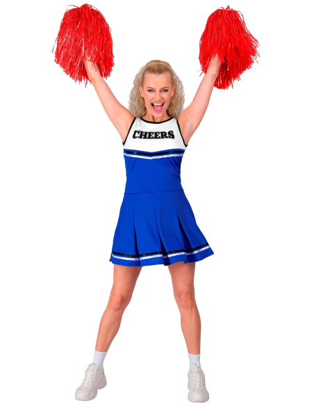 Déguisement Majorette Cheerleader Bleu Femme – Robe courte style Pom-Pom Girl