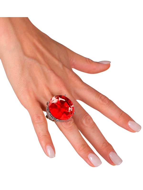 Bague Pierre Rouge Géante – Accessoire Costume Adulte Réglable