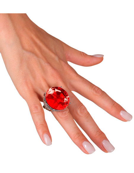 Bague Pierre Rouge Géante – Accessoire Costume Adulte Réglable