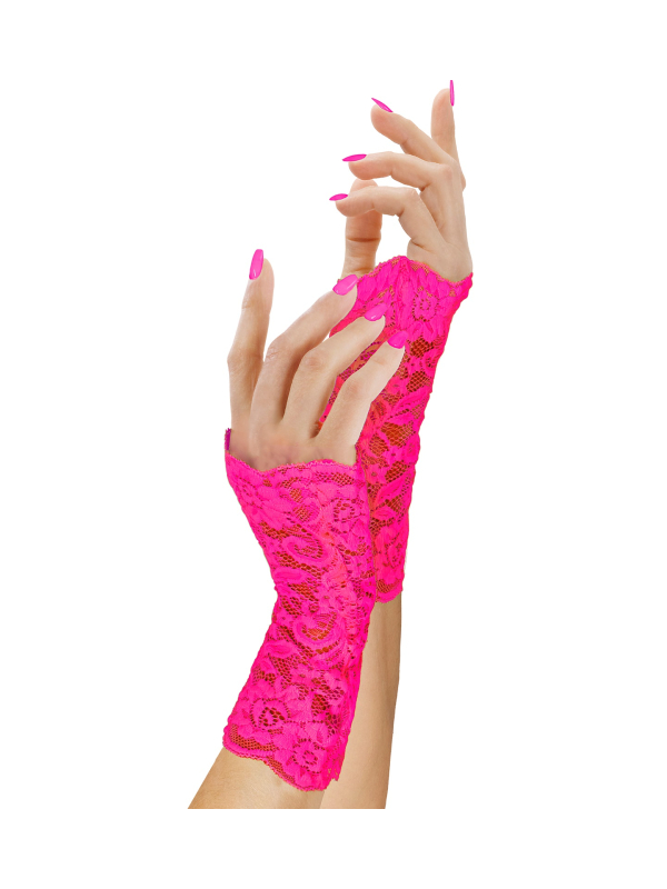 Gants en Dentelle Rose Fluo – Accessoire Années 80 Femme