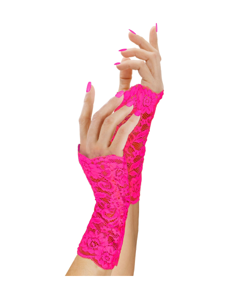 Gants en Dentelle Rose Fluo – Accessoire Années 80 Femme