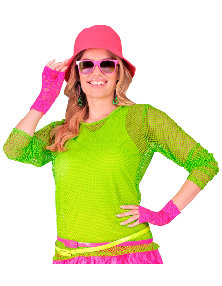 Gants en Dentelle Rose Fluo – Accessoire Années 80 Femme