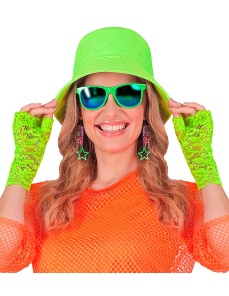 Gants en Dentelle Vert Fluo – Accessoire Fluo Années 80 Femme