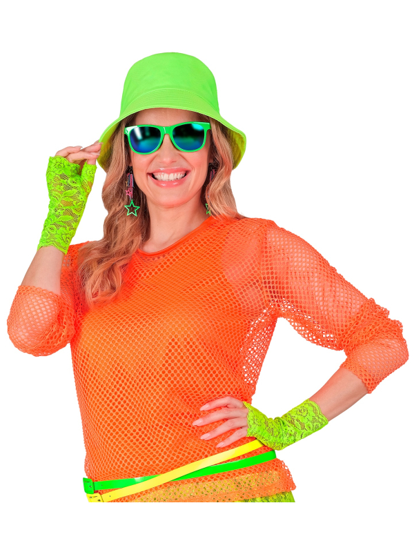 Gants en Dentelle Vert Fluo – Accessoire Fluo Années 80 Femme