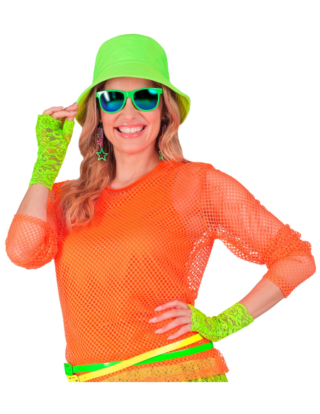 Gants en Dentelle Vert Fluo – Accessoire Fluo Années 80 Femme