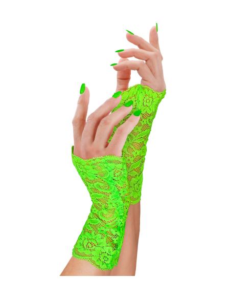 Gants en Dentelle Vert Fluo – Accessoire Fluo Années 80 Femme