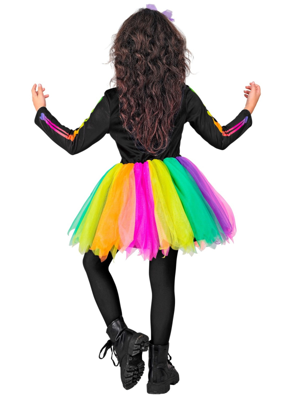 Déguisement de squelette tutu fluo pour fille – Look arc-en-ciel effrayant et mignon