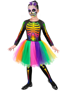 Déguisement de squelette tutu fluo pour fille – Look arc-en-ciel effrayant et mignon 2