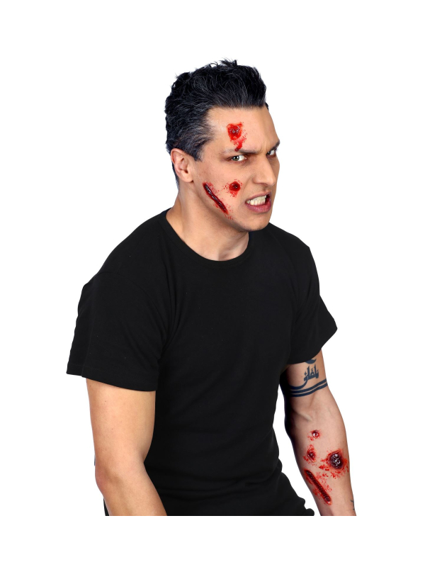 Prothèses FX 7 blessures – Maquillage effet gore réaliste avec colle