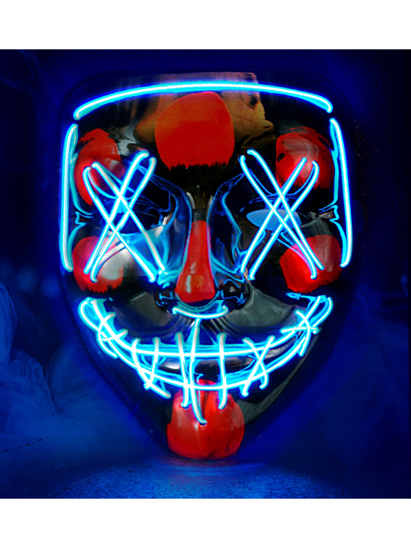 Masque effrayant LED bleu – Effet néon, 3 modes lumineux, Halloween & soiré