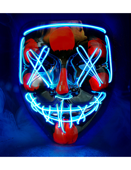 Masque effrayant LED bleu – Effet néon, 3 modes lumineux, Halloween & soiré
