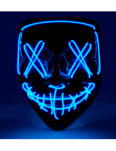 Masque effrayant LED bleu – Effet néon, 3 modes lumineux, Halloween & soiré
