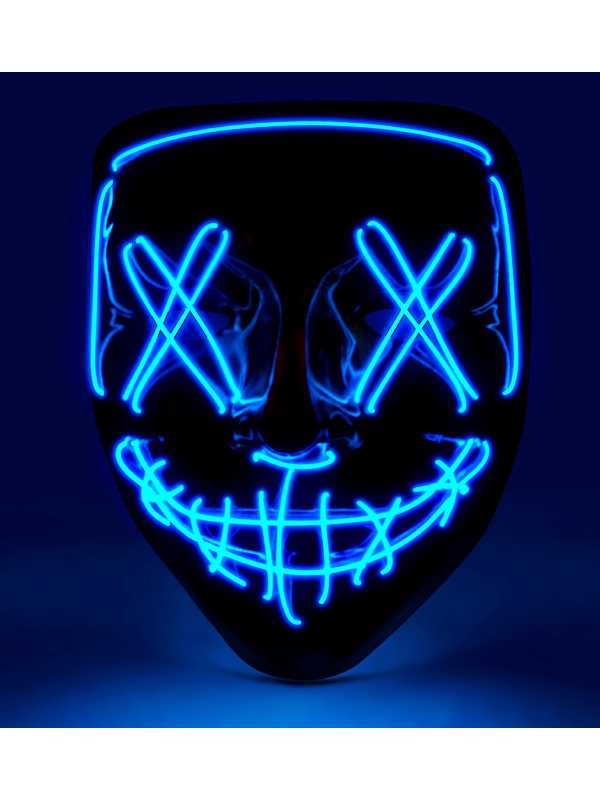Masque effrayant LED bleu – Effet néon, 3 modes lumineux, Halloween & soiré