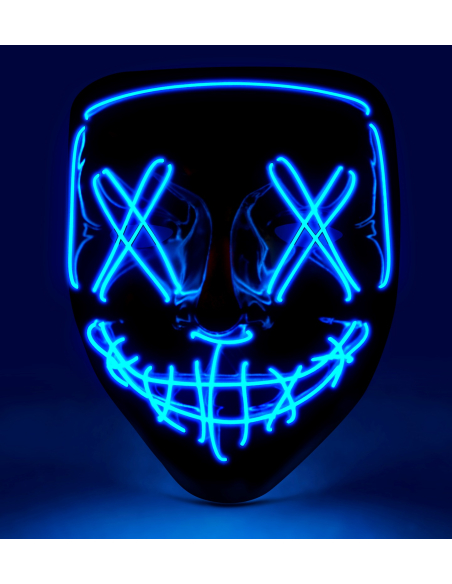 Masque effrayant LED bleu – Effet néon, 3 modes lumineux, Halloween & soiré