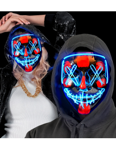 Masque effrayant LED bleu – Effet néon, 3 modes lumineux, Halloween & soiré 2