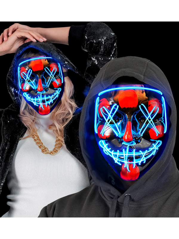 Masque effrayant LED bleu – Effet néon, 3 modes lumineux, Halloween & soiré