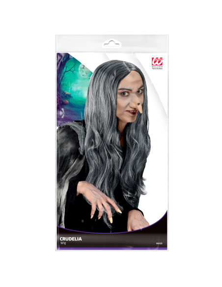 Perruque grise de Sorcière aux cheveux longs, Halloween femme