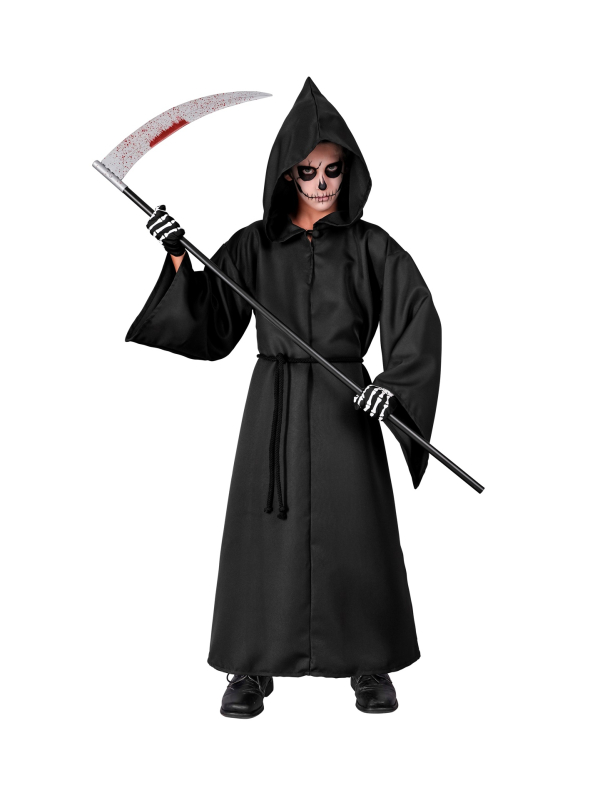Déguisement de Faucheuse Enfant – Tunique Noire à Capuche avec Ceinture