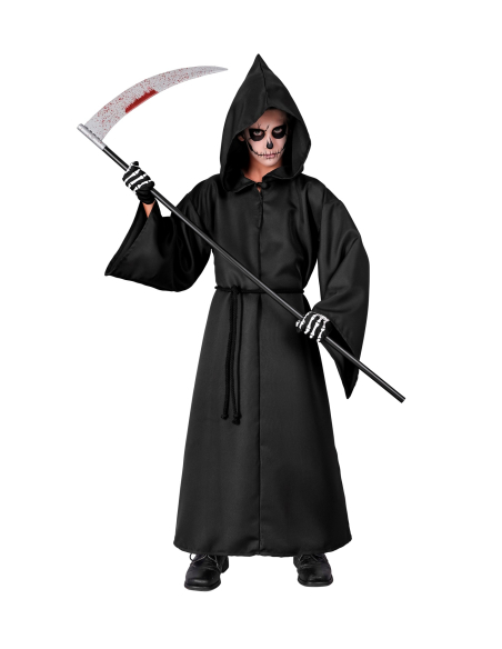 Déguisement de Faucheuse Enfant – Tunique Noire à Capuche avec Ceinture