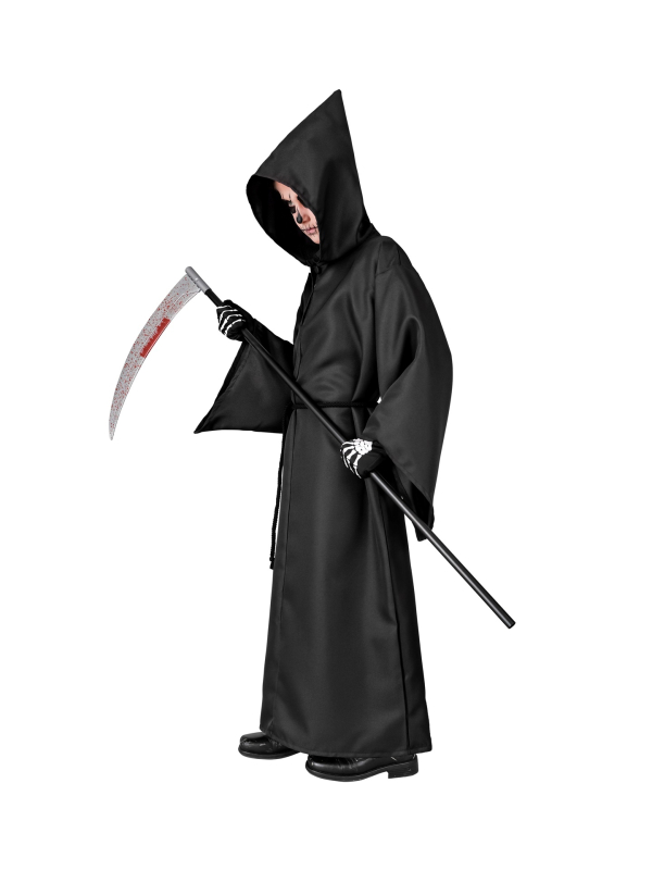 Déguisement de Faucheuse Enfant – Tunique Noire à Capuche avec Ceinture