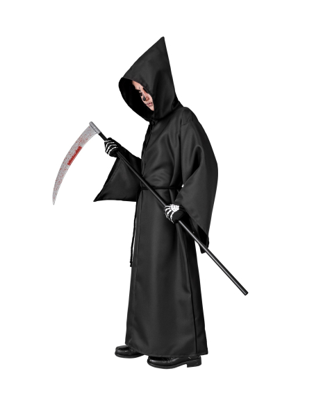 Déguisement de Faucheuse Enfant – Tunique Noire à Capuche avec Ceinture