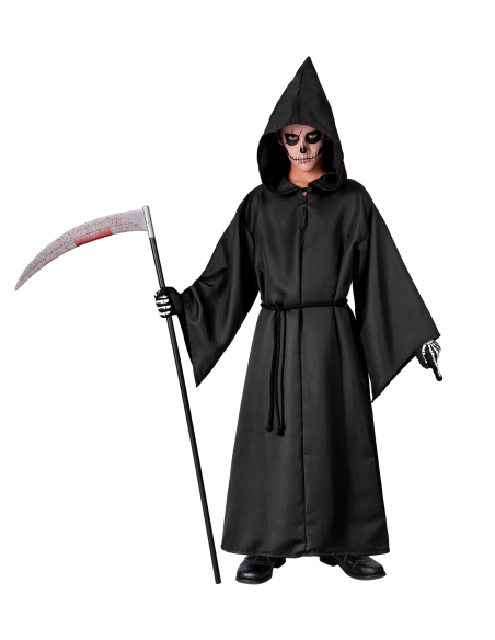 Déguisement de Faucheuse Enfant – Tunique Noire à Capuche avec Ceinture