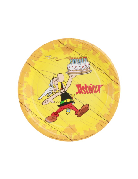 8 Assiettes jaunes Astérix® 18 cm – Vaisselle anniversaire écoresponsable sans plastique