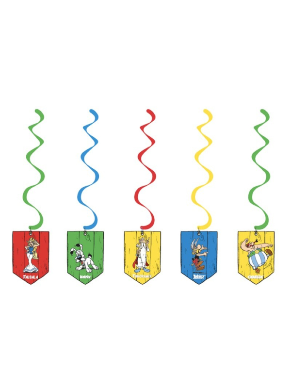 5 Suspensions spirales Astérix® – 60 cm – Déco d’anniversaire colorée et festive