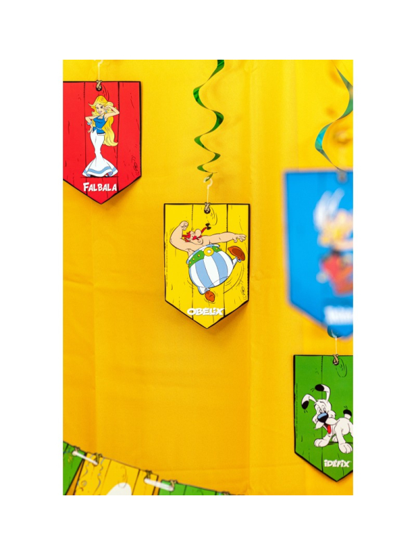 5 Suspensions spirales Astérix® – 60 cm – Déco d’anniversaire colorée et festive