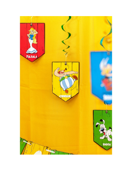 5 Suspensions spirales Astérix® – 60 cm – Déco d’anniversaire colorée et festive