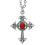 Collier gothique croix argentée avec pierre rouge – Accessoire Halloween & cosplay mystique
